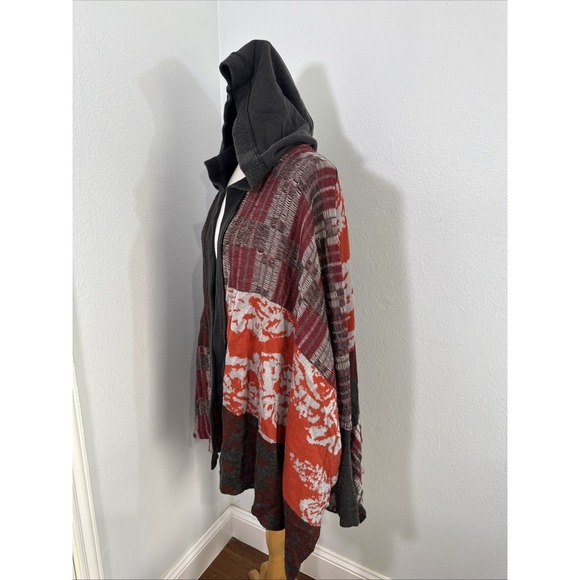 Free People Autumn Patchwork Poncho Cardigan XS/S Hood Dolman Sleeve Boho - Picture 6 of 16